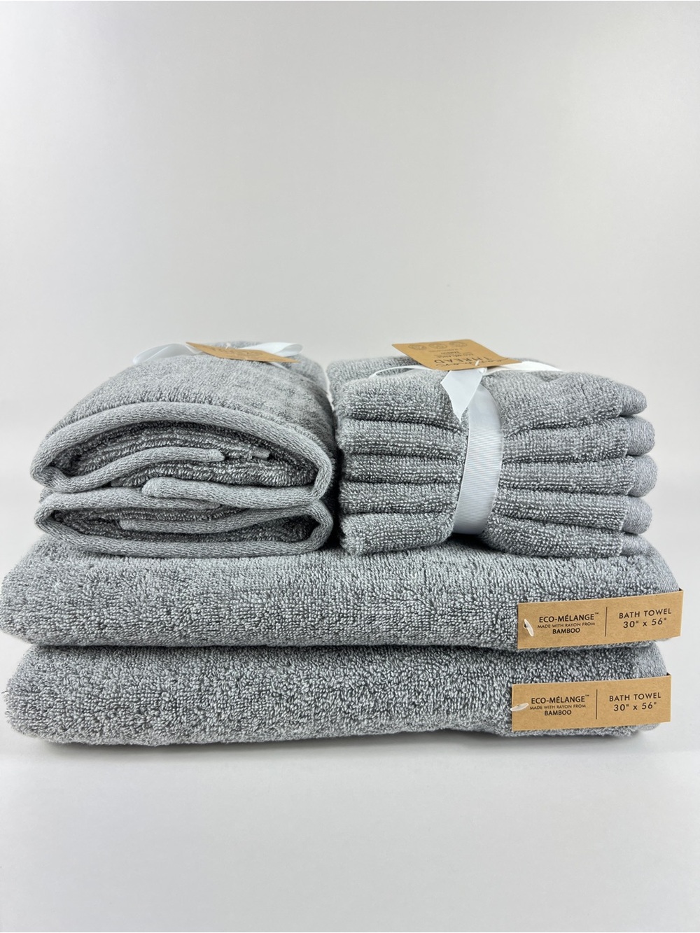 Common Thread Bamboo Bath Towel Set Medium Grey Eco Melange 9 Pc NEW